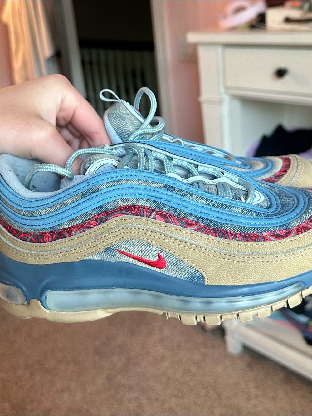 Nike Kids' Air Max 97 “Wild West” Sneakers - Blue, Tan, Red Accent